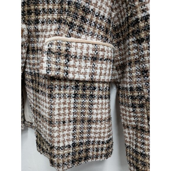 Mystree Blazer Jacket Womens Medium Plaid Tweed Shimmer Double Breasted Office - Picture 3 of 12